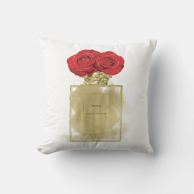 Coussin Fashion Florale Bouteille de parfum Roses rouges G (Recto)