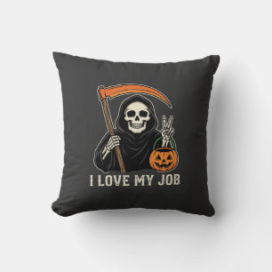 Coussin Faucheuse J'aime Mon Travail Design Halloween