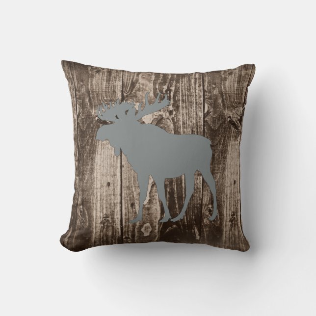 Coussin Faune d'orignal (Gris) sur Cabine de bois rustique (Recto)
