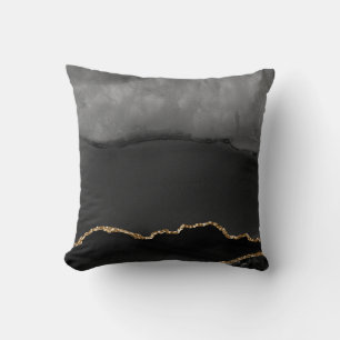 Coussin Fausse Agate Marbrée Grise Paillettes Dorées Pierr