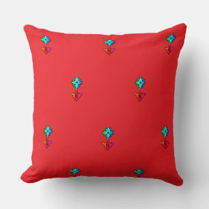 Coussin Fauteuil bleu fleur rouge foncé