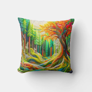 Coussin Faux 3D Brodé Art Moderne Paysage Forêt