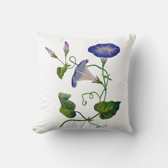 Coussin Faux Broderie - Blue Morning Glory (Recto)
