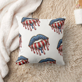 Coussin Faux Broderie Or Patriote Lèvres