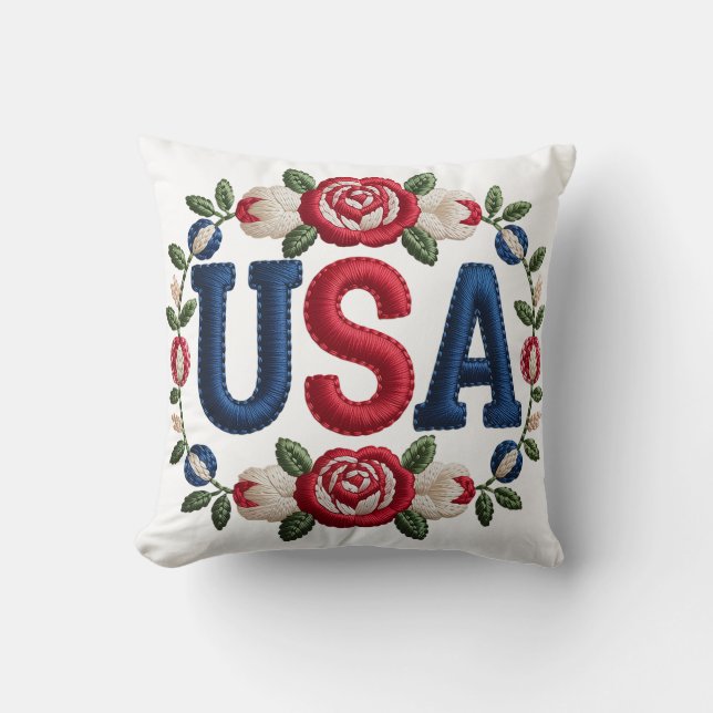 Coussin Faux Broderie USA (Recto)