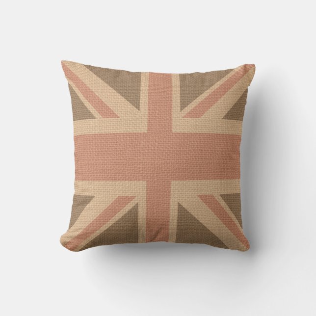 Coussin Faux Burlap Jute Linen Look UK Drapeau (Recto)