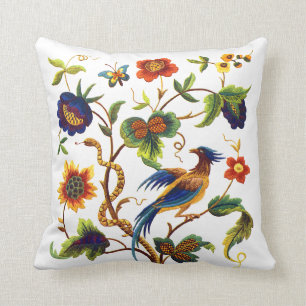 Coussin Faux Embroderie - Oiseau Du Paradis Design D'Écra