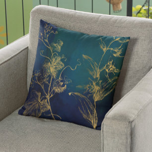 Coussin Faux feuille d'or botanique marine feuille vintage