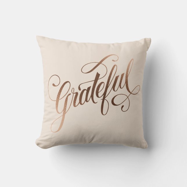Coussin Faux-foil Élégant Grateful Script pour Thanksgivin (Recto)