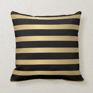 Coussin Faux moderne métal or et noir rayé
