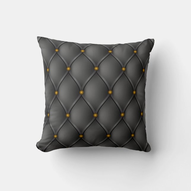 Coussin Faux Noir Cuir Upholsté Écrans en laiton Look (Recto)
