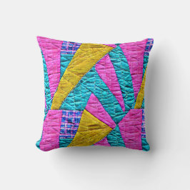 Coussin Faux Patchwork rose jaune bleu