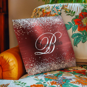 Coussin Faux Shiny Silver Parties scintillant Red Foil Mon