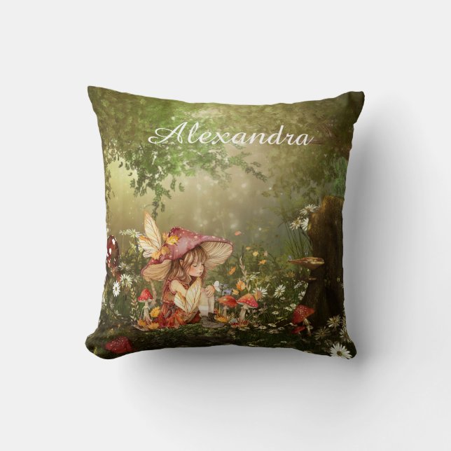 Coussin Fée de champignons mignonnes dans la forêt (Recto)