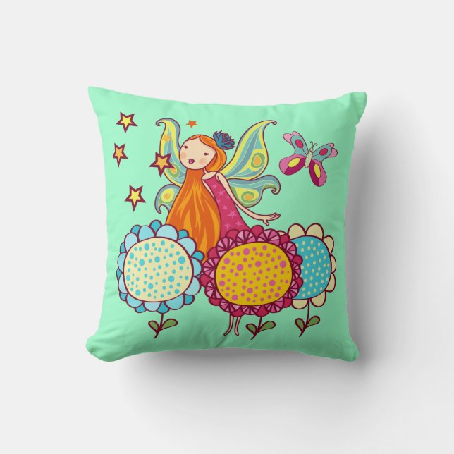 Coussin Fée de jardin avec des fleurs (Recto)