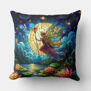 Coussin Fée de vol au clair de lune en verre coloré