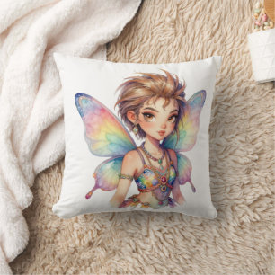 Coussin Fée gardienne arc-en-ciel lumineuse