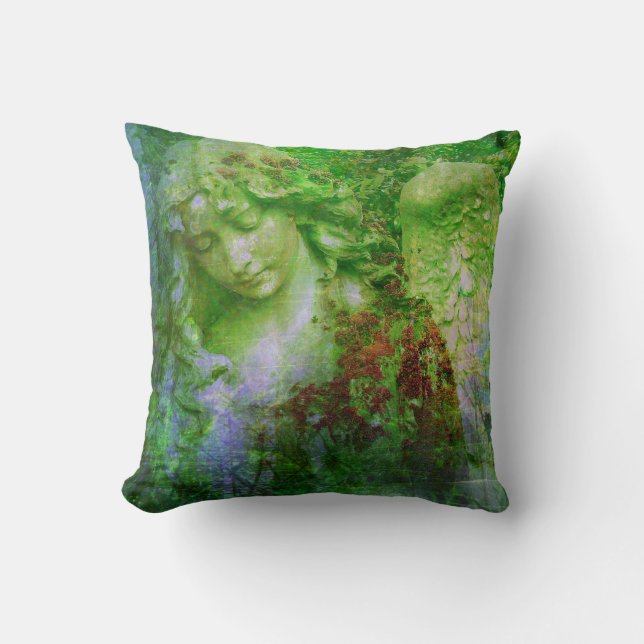 Coussin féerique de jardin de statue verte d'ange (Recto)