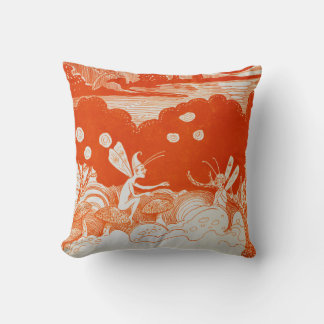 Coussin Fées Fées Orange Champignons