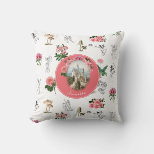 Coussin Fées Rose Floral Champignons Fée Château Monogramm