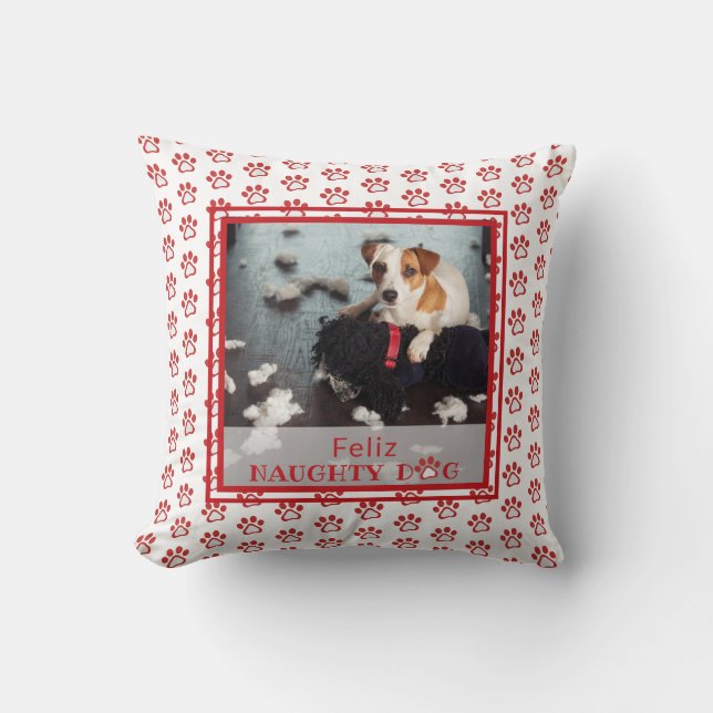 Coussin Feliz Naughty Chien Red Paw Motif Animal Photo  (Recto)