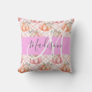 Coussin Féminin Chic Fleur Rose Pêche Citrouille Monogramm