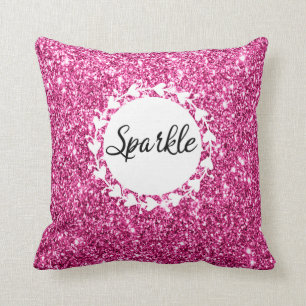 Coussin Féminin & Glamour Rose Pailleté Étincelle Cœurs Bl