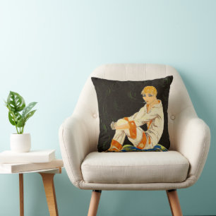 Coussin Femme Art Déco Vintage, Fumant par S. Chompre