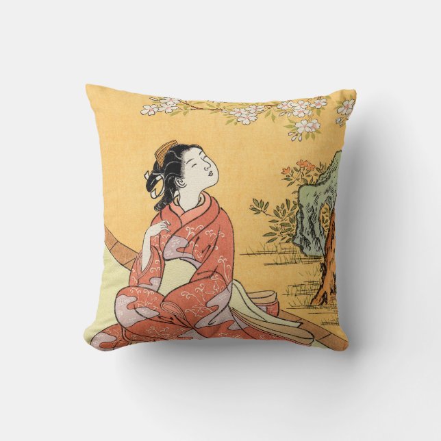 Coussin Femme Assis Sous Les Fleurs De Cerisiers (Recto)
