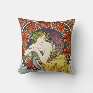 Coussin Femme avec du pavot, Mucha