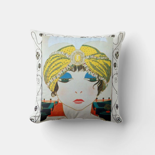 Coussin FEMME AVEC TURBAN JAUNE ORIENTAL / Mode Beauté (Recto)