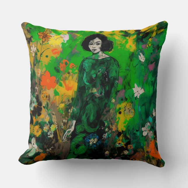 Coussin femme dans le champ coloré (Recto)
