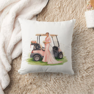 Coussin Femme de golf & chariot rose  Enterrement de vie d