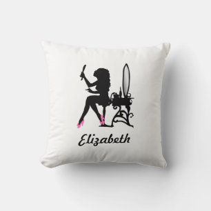 Coussin Femme de mode chic rose et noir en silhouette