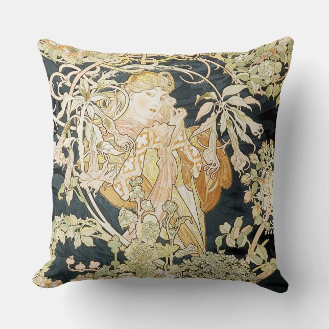 Coussin Femme de Mucha une marguerite des prés de La (Recto)