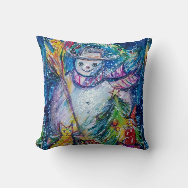 COUSSIN FEMME DE NEIGE AVEC ARBRE DE NOËL ET JOUETS (Recto)