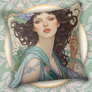 Coussin Femme élégante Art Nouveau aux cheveux noirs