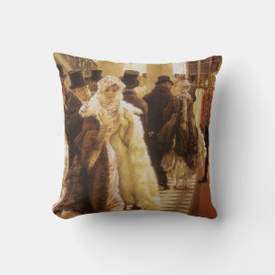 Coussin Femme élégante de Tissot, Art victorien vintage
