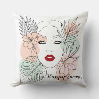 Coussin Femme Élégante d'Été Heureuse