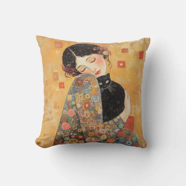 Coussin Femme et chat inspirés par Klimt (Recto)