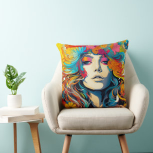 Coussin Femme hippy psychédélique des années 60 et 70