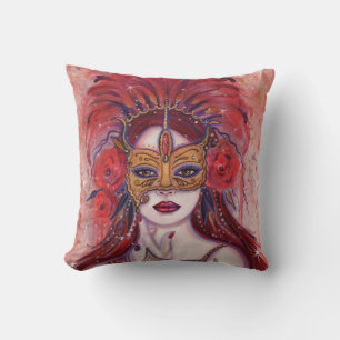 Coussin Femme imaginaire rouge carnaval en masque par Rene