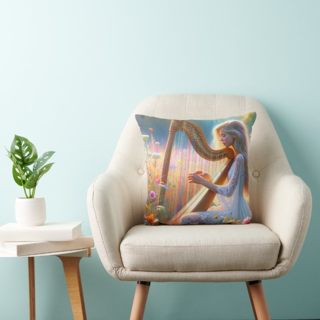 Coussin Femme jouant d'une harpe en Fleur sauvage (Chaise)