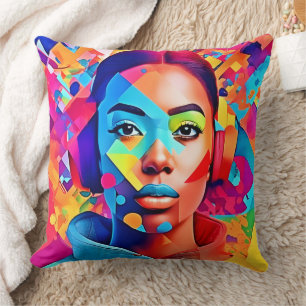 Coussin Femme néon Rêves Art numérique 