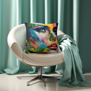 Coussin Femme peinte moderne à l'oeil coloré