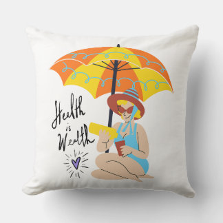 Coussin Femme Rétro Vacances à la Plage & La Santé est Ric