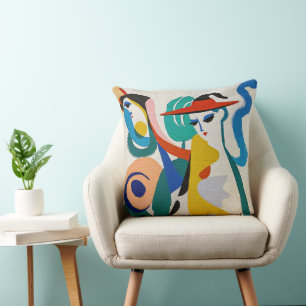 Coussin Femme surréaliste abstraite colorée Art Chapeau Ro