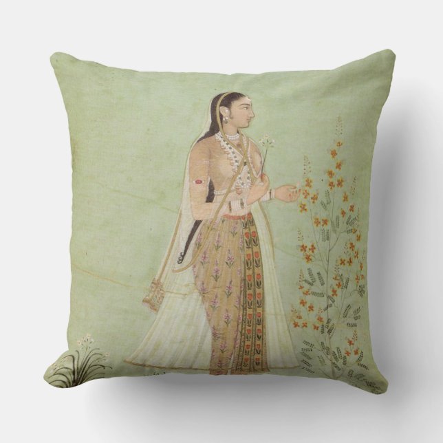 Coussin Femme verte de Celedon Mughal, carreau de jardin (Recto)