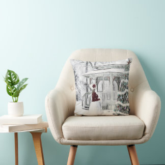 Coussin Femme victorienne vintage en dessin dans le parc d