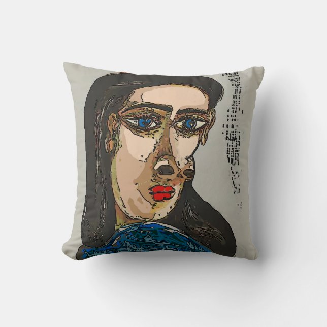 Coussin Femme Visage bleu Abstrait (Recto)
